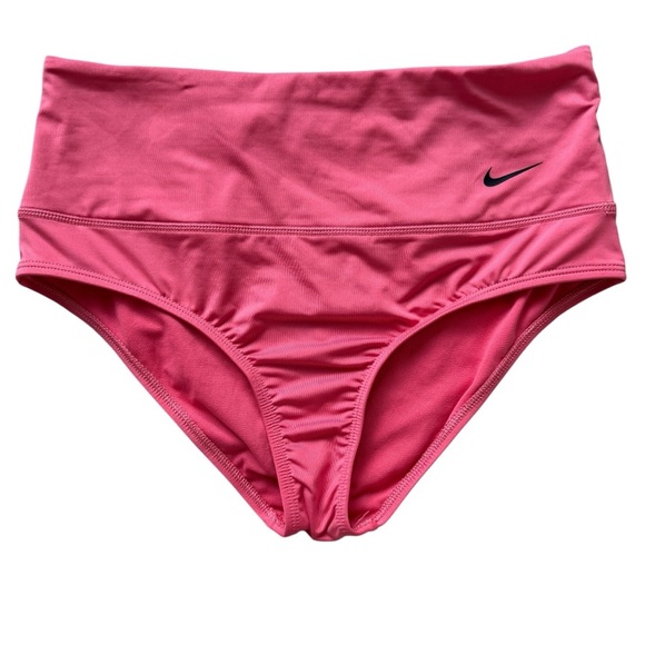Nike Women's High-Waisted Bikini Swim Bottoms Salmon Pink Size M Back Pocket - Picture 1 of 8